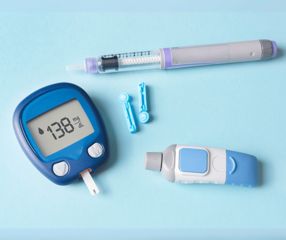 Standard glucometer kit with test strip, lancet devices, and lancets